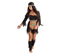 Boland 83711 Adult Indian Brown and Black with Colourful Patterns, Costume Set Consists of: Headband, Dress, Belt, Cuffs, Perfect for Carnival or Theme Party, Multicoloured, 40-42