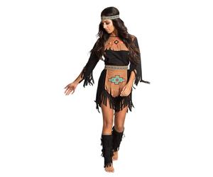 Boland - Adult Native American costume, brown and black with colourful patterns, costume set consisting of: headband, dress, belt, cuffs, ideal for carnival or theme party