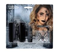 Boland Black Widow Make-Up Kit - Halloween Fancy Dress Set with Tulle Fabric, Black Lipstick, Spider Stickers, Glitter Gel & Make-Up Pen - Witch & Spider Costume Accessory