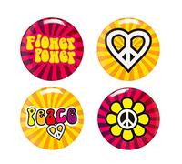 Boland 10201659 4 x Flower Power Hippie Brooches, Multi-Coloured, Taglia unica