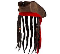 Boland Brown Pirate Hat with Hair Dreadlocks Captain Jack Headwear Buccaneer Dress Up Adult OneSize
