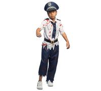 Boland Children’s Zombie Police Costume - Kids Halloween Fancy Dress Outfit with Shirt, Trousers, Tie, Belt & Hat - Scary Undead Policeman Design for Boys & Girls - Age 10-12 Years