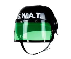 Boland Children's SWAT Helmet, Black With Green Visor, Hard Plastic, One Size, Adjustable Chin Strap, Police Fancy Dress Accessory, For Boys, Girls, Unisex, Kids Police Helmet, Halloween (One Size)