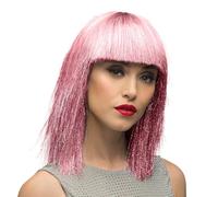 Boland Crazy Pink Glitter Wig for Adults - Sparkly Tinsel Fancy Dress Wig with Fringe for Parties, Carnival, Festivals, Disco, Halloween, 80s Costumes, Theme Nights & Cosplay Accessories