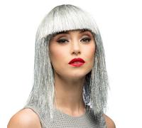 Boland Crazy Silver Glitter Wig for Adults - Sparkly Tinsel Fancy Dress Wig with Fringe for Parties, Carnival, Festivals, Disco, Halloween, 80s Costumes, Theme Nights & Cosplay Accessories