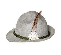 Boland Deluxe Tyrolean Hat - Grey Bavarian Oktoberfest Costume Hat with Feather and Flower Decoration, Perfect for German Themed Parties, Adult Fancy Dress Events, Pubs & Breweries