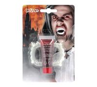 Boland Deluxe Vampire Teeth and Fake Blood Set - Halloween Horror Costume Accessory with 11ml Blood - Scary Fancy Dress Prop for Vampires, Dracula and Gothic Looks