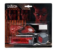 Boland Devil Make-Up Kit - Red Face Paint, Black & Grey Colours, Sponge, Brush & Fake Horns - Halloween Fancy Dress Costume Makeup Set for Adults & Kids
