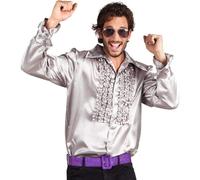 Boland - Disco Shirt with Frills Silver for Men Costume Party Shirt Schlagermove 70s Theme Party Carnival