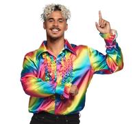 Boland - Disco shirt with ruffles, for men, rainbow colours, costume, party shirt, hit move, 70s, theme party, carnival
