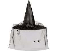 Boland Esmeralda Witch Hat with Veil - Black Pointed Witch Hat for Adults with Spider Detail and Roses - Ideal for Halloween, Cosplay, Fancy Dress and Themed Parties