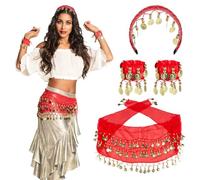 Boland Gypsy Costume Accessory Set Belly Dancer Coin Belt Headband and Bracelets Arabian Fancy Dress Ladies One Size (One Size)