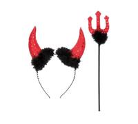 Boland Devil Costume Accessories Set - Black Headband with Horns & 30 cm Trident