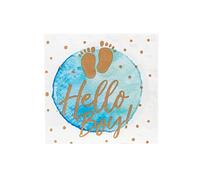Boland Hello Boy Party Napkins - Pack of 20 Blue & Gold Baby Shower Napkins, 3-Ply Paper Table Decoration, 21 x 21 cm