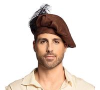Boland Medieval Style Beret - Brown Felt Hat with Feather, Comfortable 59cm Headpiece for Medieval Costumes