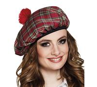 Boland Mrs. Tartan Beret - Red Scottish Checked Hat with Elastic Band - Ideal Accessory for Scottish Fancy Dress, Carnival, and Theme Parties