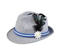 Boland Oktoberfest Tyrolean Hat for Adults - Grey Felt Bavarian Hat with Feather & Flower - Traditional Alpine Fancy Dress Accessory for Beer Festivals, Hen Parties & Costume Events