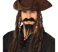 Boland Pirate Beard and Moustache With Braids, Self Adhesive, Stick On Tash, Pirate Tash, Fake Moustache, Pirate Fancy Dress Accessory, Black (Black)