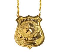 Police Badge Sheriff FBI Gold Necklace Special Police Cop Officer Fancy Dress Accessory