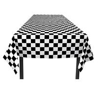 Boland Racing Checkered Flag Tablecloth - Rectangular Black Plastic Table Cover - Perfect for Race-Themed Parties and Events