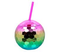 Boland Rainbow Disco Ball Drinking Cup with Straw 500ml 70s Fancy Dress Accessory Party Cup Partyare Disco Theme