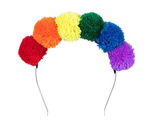 Boland Rainbow Pompom Tiara Headband - Colourful Multicoloured Tassel Fancy Dress Hair Accessory for Carnival, Pride, Festivals, Hen Parties & Theme Celebrations