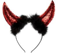 Boland Red Glitter Devil Horns On Headband With Black Trim, Halloween Fancy Dress Accessory, Devil Accessories, Womens, Ladies, One Size (One Size)