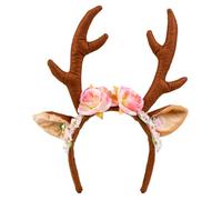 Boland Reindeer Antlers on Headband with Ears and Flowers, Ladies Reindeer Fancy Dress Accessory, Women, Christmas, Festive, Novelty, Headband, Adult, One Size (Brown)