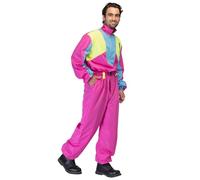 Boland Retro Ski Suit Pink Glow in Blacklight 80s Costume for Men Apres Ski Party Outfit Suit Fancy Dress Costume