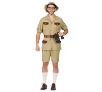 Boland Safari Ranger Costume for Adults - 4-Piece Explorer Outfit with Hat, Shirt, Shorts & Belt - Beige & Brown Animal Keeper Fancy Dress Extra Large