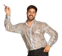 Boland 02192 02192-Shirt, Silver Sequins, Men, Disco Shirt, Carnival, Halloween, Theme Party, 70s, XL