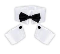 Boland Stripper Set for Men - White Collar with Bow Tie and 2 Cuffs, Standard Size, Ideal for Costume Parties and Themed Events