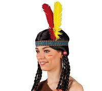 Boland Unisex Adult Indian Headband, Multicoloured with Red and Yellow Feather - Ideal for Carnival, Theme Parties, and Indian Costumes