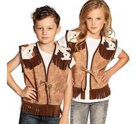 Boland 54345 Wild West Vest Leather Look with Fringes and Cow Stains, for Cowboy or Rodeo Rider, Costume, Fancy Dress, Carnival, White, 7-9Years