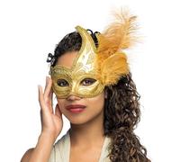 Boland Venetian Eye Mask with Feathers and Glitter - Elegant Masquerade Ball Mask for Carnival, Halloween, Costume Parties and Themed Events