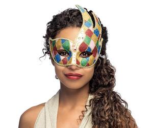 Boland Venetian Eye Mask with Feathers and Glitter - Elegant Masquerade Ball Mask for Carnival, Halloween, Costume Parties and Themed Events