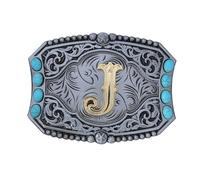 Bolatilt Vintage Turquoise Belt Buckle Men Western Cowboy Cowgirl Rodeo Initial Letters ABCDEFG to Z Belt Buckles for Women, Silver, One size