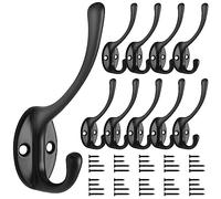 Bolatus Coat Hook Black Vintage, Antique Hat Wall Mounted Hook Heavy Duty Double Coat Hooks with 40 Screws for Bathroom Bedroom Fitting Room, 10 Pcs, Matte Finish