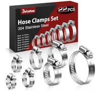 Bolatus Hose Clips Set 6-51 mm, 22 Pcs Hose Clamp Stainless Steel 304 Adjustable Screw Clamps, 7 Sizes Pipe Clamps Assortment for Pool, House Gas Pipe, Garden Hose
