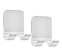 Bolatus Pack of 2 Self-Adhesive Shower Razor Holder Stainless Steel Adhesive Hooks Towel Hooks No Drilling Bathroom Wall Hooks Silver