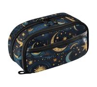 Bolaz Tribe Moon Stars Sun Pencil Pouch with Clear PVC, Waterproof Zipper Pen Bag Organizer with PE Divider Large Capacity Stationery Storage for School Office