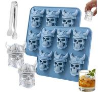 Bold 3D Viking Skull Ice Cubes, 6-Cavity Silicone Ice Tray with Funnel, Novelty Skeleton Ice Maker for Halloween Parties, Reusable Gifts for Men & Home Bar (2a)