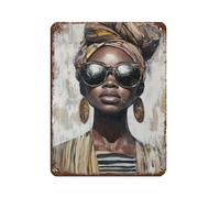 Bold African Woman Portrait in Sunglasses Tin Sign Vintage Metal Pub Club Cafe Bar Home Wall Art Decoration Poster Retro 12x16inch(30x40cm)
