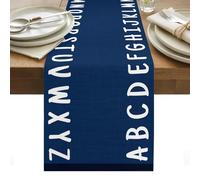Bold Alphabet Table Runner 13 x 60 Inch, Modern Nautical Letters Dark Blue Washable Cotton Linen Dining Table Runner Tabletop Decorations for Restaurant Home Kitchen Party