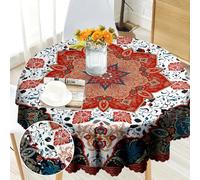 Bold And Brash Round Tablecloth 150cm Mandala Wipeable Tablecloths Polyester Wipe Clean Table Cloth Waterproof Outdoor Circular Table Cover for Home Dinning Kitchen Party Picnic Patio