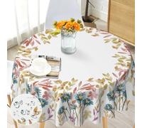 Bold And Brash Round Tablecloth Wipe Clean 150cm - Spring Floral Leaf Pattern - Wipeable Circular Table Cloth Waterproof Polyester Table Cover for 4-6 Seater Dining Kitchen Patio Garden Party Outdoor