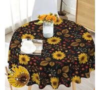 Bold And Brash Sunflower Round Fall Table Cloth for Circular Table 150cm, Wrinkle Free Water Stain Resistant Polyester Flower Tablecloth, Home Dinning Kitchen Party Picnic Patio Table Cover 60"