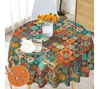 Bold And Brash Tablecloth Round for Circular Table 150cm, Boho Style Wipeable Table Cloth Polyester Waterproof Table Cover for Home Dinning Kitchen Garden Patio Picnic Outdoor