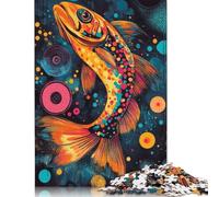 Bold And Colorful Trout Art Poster Fishing Enthusiast Wall Decor Colorful Fish Abstract Art Puzzle 500 Pieces Jigsaws Puzzles for Adults Puzzles for Adults& Teens Age 12 Years Up 500pcs (52x38cm)