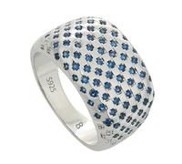 Bold Architectural Ring Blue Cubic Zirconia 925 Sterling Silver White Gold Plated Wide Eternity Ring Brutalist Statement Ring for Women Maximalist Jewelry Gift, 8, Silver, No Gemstone